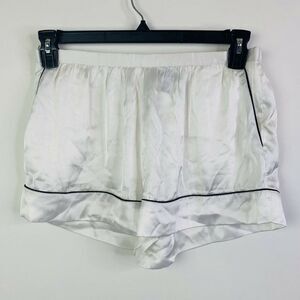 Topshop Womens Lounge Shorts Sz 8 Satin Ivory Black Pajama Pockets Pull …